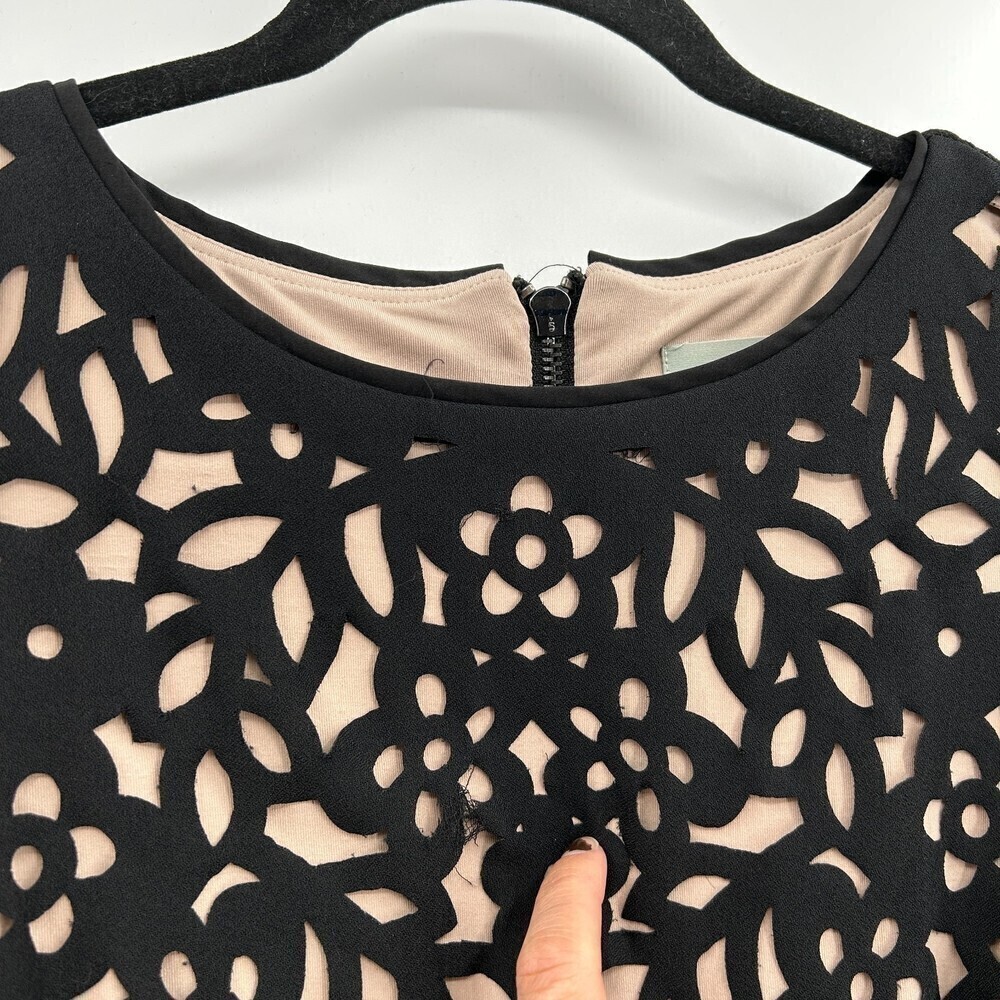 ANTHROPOLOGIE Maeve Black Nude Floral Lasercut Basalt Sheath Dress Office Size 2 - Picture 11 of 13